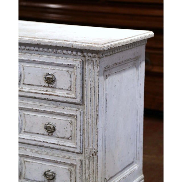 Wood 19th Century French Louis XVI Carved Painted Commode With Medallion Drawers For Sale - Image 7 of 11