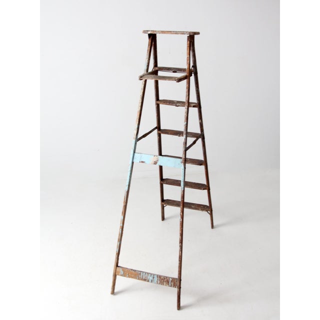 Vintage Wooden Painter's Ladder 6.5 Ft For Sale - Image 4 of 12