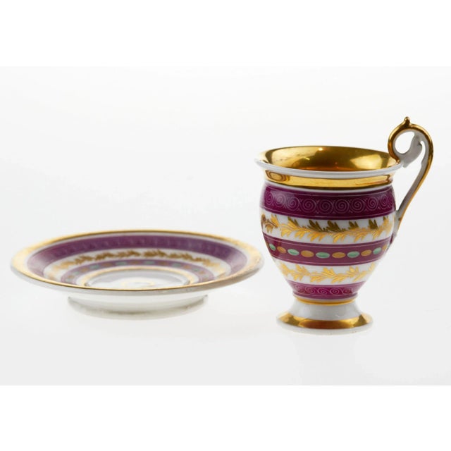 French Porcelain Teacup and Saucer, Set of 2 For Sale - Image 3 of 6