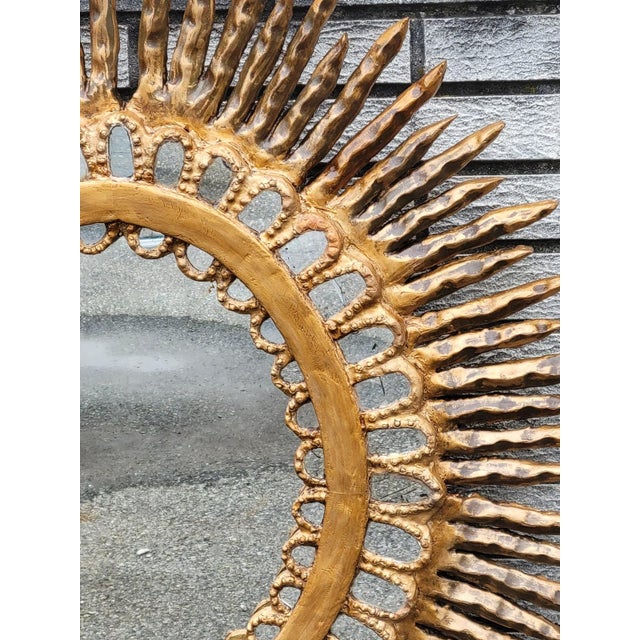 Gold 19th Century Italian Gilded Sunburst Mirror – Handcrafted Solid Wood For Sale - Image 8 of 9
