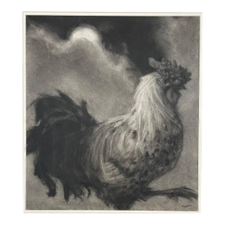 Fine Contemporary Chicken or Rooster at Night Pastel Painting Signed Illegible For Sale