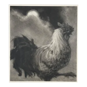 Fine Contemporary Chicken or Rooster at Night Pastel Painting Signed Illegible