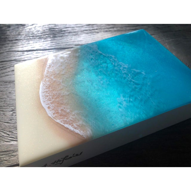 White Sand Beach #30 by Ana Hefco | Layered resin on wood panel depicting ocean waves and sand. For Sale - Image 4 of 4