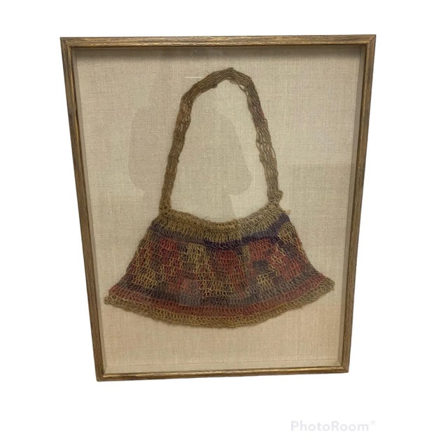 Late 20th Century Framed Authentic Woven Fiber Bilum Bag Sepik River Palembei Village For Sale - Image 9 of 9