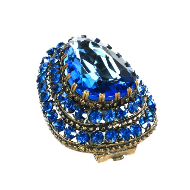 1930s Vintage Art Deco Czech Sapphire Crystal Brooch Clip 1930s For Sale - Image 5 of 8