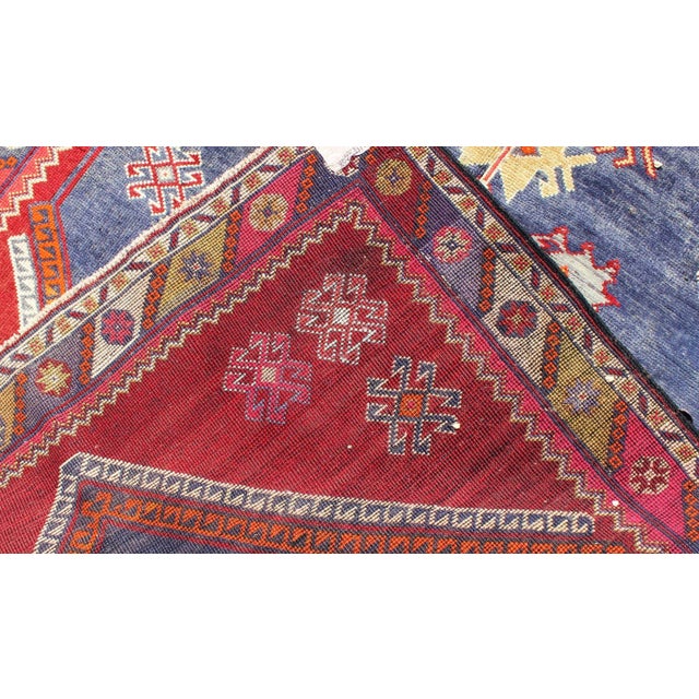 Vintage Turkish Oushak Rug With Geometric Design in Blue and Red For Sale In Atlanta - Image 6 of 7