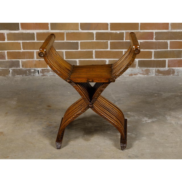 Early 20th Century Italian Renaissance Style Walnut Savonarola Folding Chair circa 1900 For Sale - Image 5 of 12