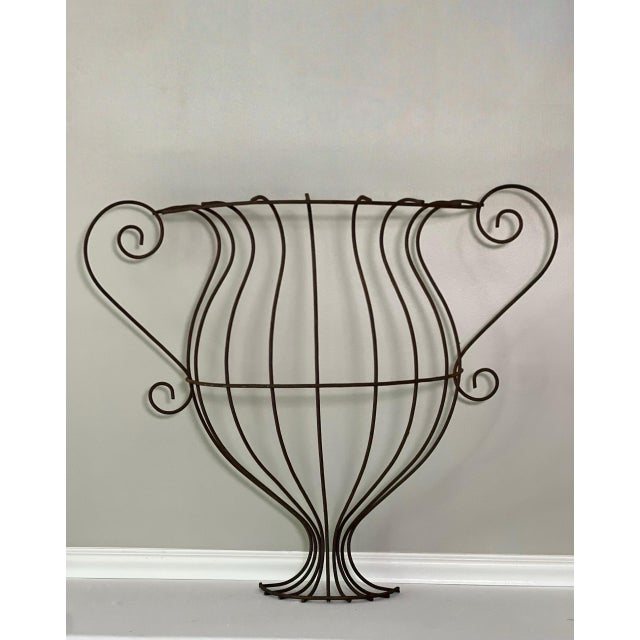 Neoclassical Antique Large Neoclassical Style Wrought Iron Urn Form Demilune Wall Planters, Pair For Sale - Image 3 of 16