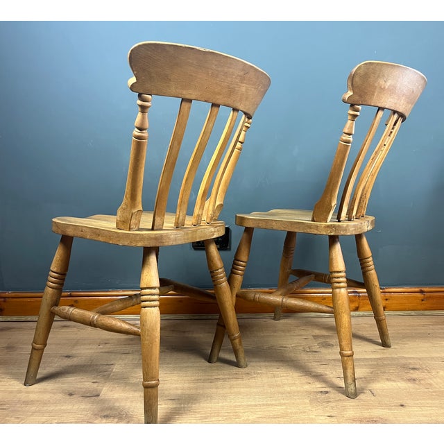 Brown Vintage Beech Farmhouse Dining Chairs, 1950s, Set of 2 For Sale - Image 8 of 18
