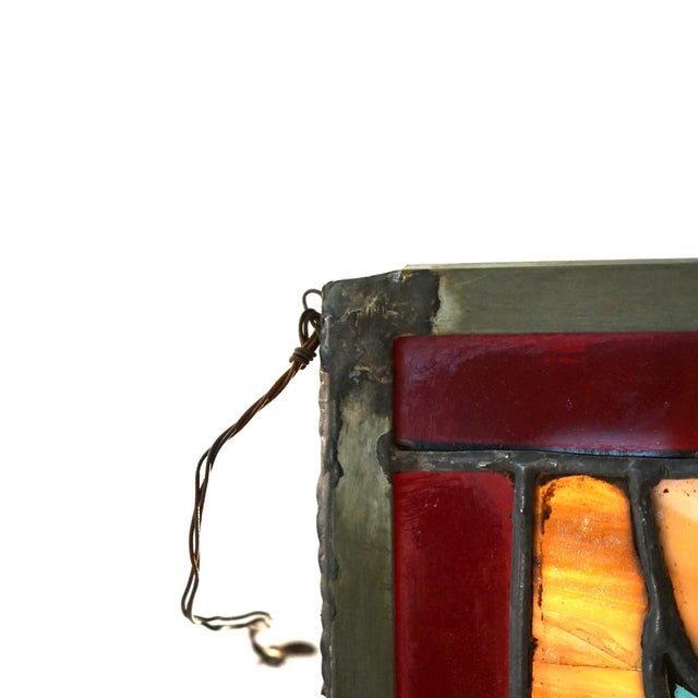 Arts & Crafts Arts & Crafts Leaded Slag & Jeweled Stained Glass Window with Stylized Owl, Circa 1920 For Sale - Image 3 of 12