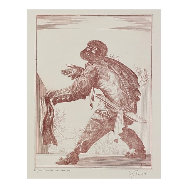 Joseph Pecsenke Arlecchino Commedia Dell'arte Etching For Sale