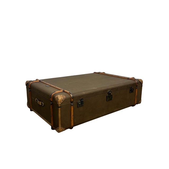 Campaign Vintage Campaign-Style Steamer Trunk Coffee Table With 2 Drawers For Sale - Image 3 of 11