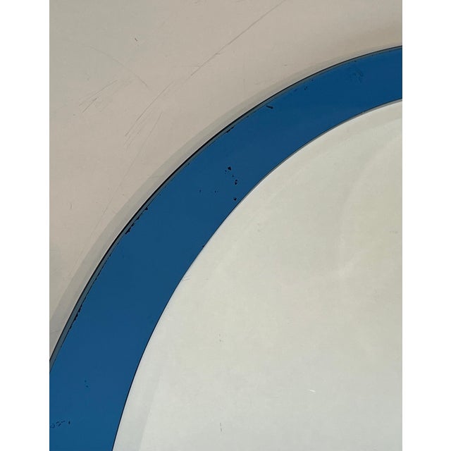 Oval Mirror With Blue Outline by Fontana Arte Italy Circa 1970 For Sale - Image 9 of 12