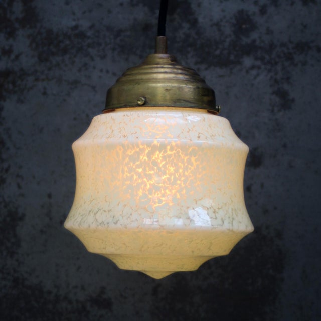 French Art Deco Green Clichy Glass Pendant Lamp For Sale - Image 3 of 6