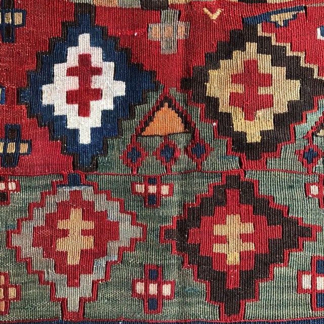 Rare Antique Kilim Rug | Vibrant Geometric Tribal Design | 3'1" X 4'5" For Sale - Image 4 of 7