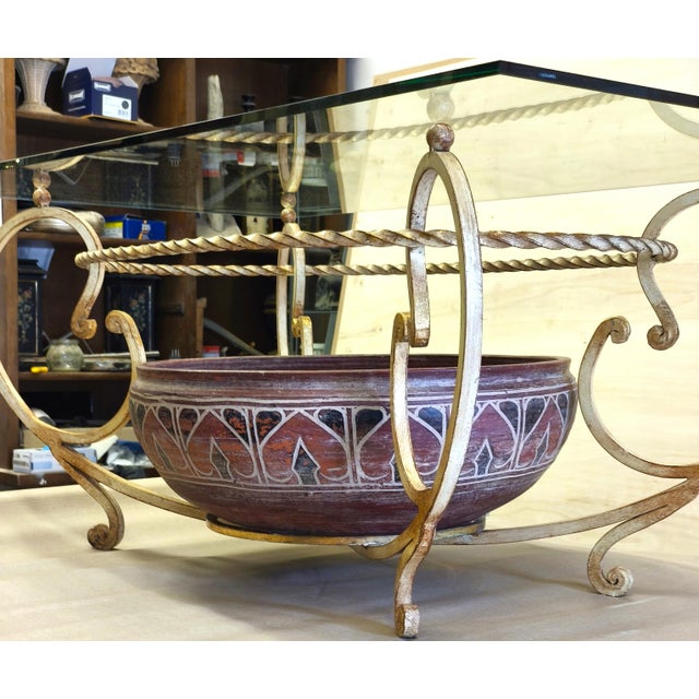 Goldenrod Liberty Jr Coffee Table in Gilded Wrought Iron, Glass, and Art Ceramics, Prato, 1990s For Sale - Image 8 of 9