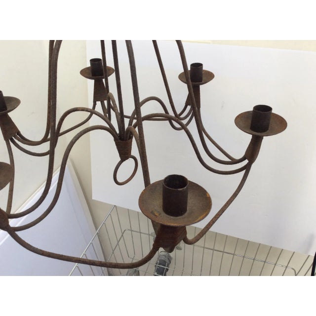 Metal Vintage Rusty Candle Chandelier For Sale - Image 7 of 10
