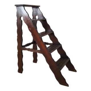Wooden Library Ladder, 1930s For Sale
