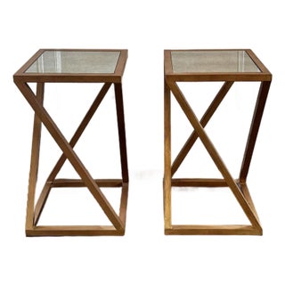 Pair of “Z” Metal & Mirrored Accent Tables For Sale