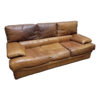 Vintage Italian Distressed Leather Sofa For Sale