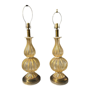 Pair of Barovier & Toso Gold Murano Glass Lamps, c.1950