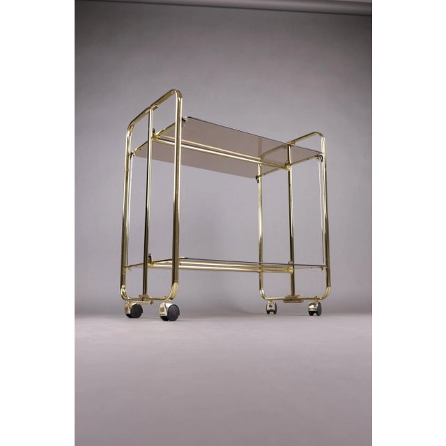 Metal Vintage Folding Bar Cart with Smoked Glass and Gold-Colored Frame, Germany, 1980s For Sale - Image 7 of 16
