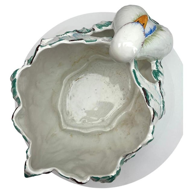 Green Large Hand-Painted Majolica Swan Jardinière, Italy, 1930s For Sale - Image 8 of 10