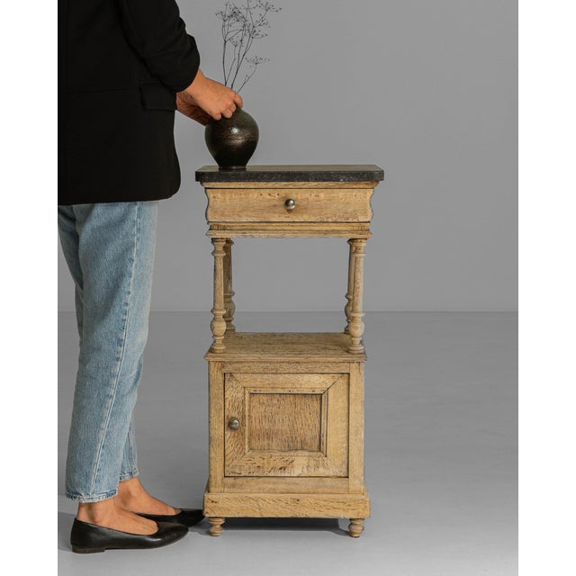 1900s Belgian Louis XVI Oak Bedside Table With Bluestone Top For Sale - Image 17 of 18
