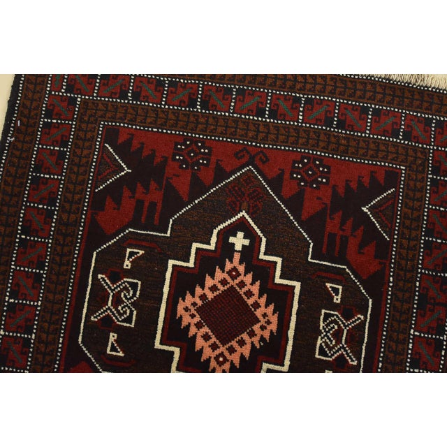 1990s Baloch Rug 2’10” X 4’7” Red Wool Vintage Tribal Hand-Knotted Oriental Carpet For Sale - Image 5 of 11