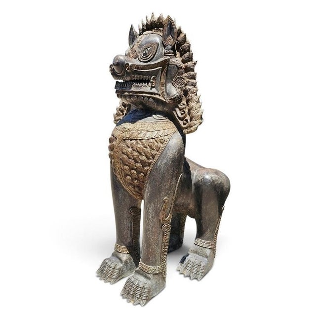 Chinese Early 20th Century Monumental Bronze Khmer-Style Male Temple Guardian Statue For Sale - Image 3 of 13