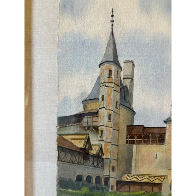 Mid 20th Century Framed French Watercolor Painting of Chateau La Roche Pot For Sale - Image 4 of 12