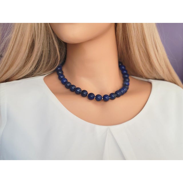 Lapis Lazuli Beaded Necklace With Sterling Silver Lapis Clasp, 17.5 Inches For Sale - Image 4 of 8