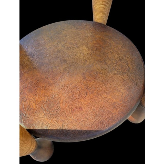Vintage Theodore Alexander Style Pen Shell Leather Rattan Round Side Table For Sale In West Palm - Image 6 of 8