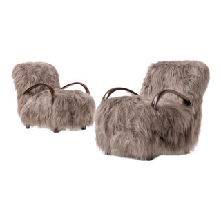 Scandinavian Armchairs in Long Haired Sheepskin, 1950s, Set of 2 For Sale