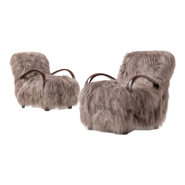 Scandinavian Armchairs in Long Haired Sheepskin, 1950s, Set of 2 For Sale