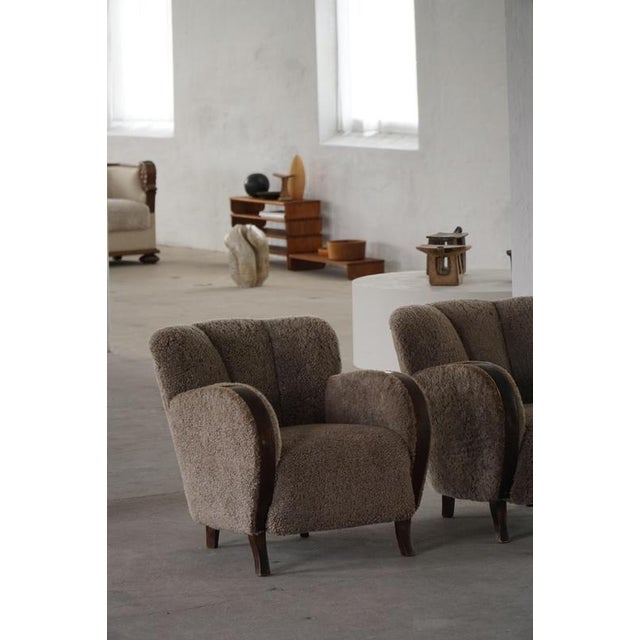 Danish Modern Art Deco Lounge Chairs in Lambswool and Birch, 1940s, Set of 2 For Sale - Image 6 of 18