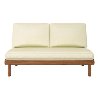 Rishon Teak Outdoor Love Seat - Canvas Birds Eye For Sale