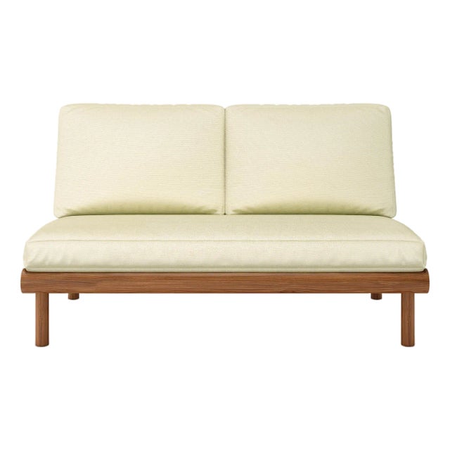 Rishon Teak Outdoor Love Seat - Canvas Birds Eye For Sale