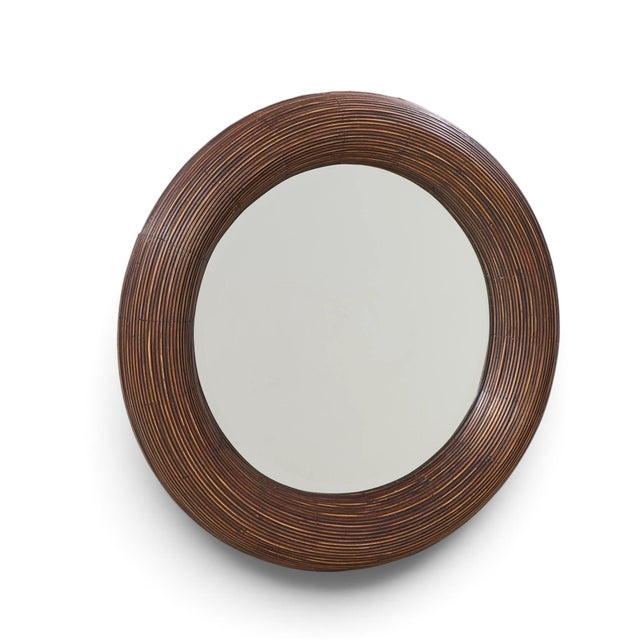 Gabriella Crespi Style Mid Century Pencil Reed Rattan Mirror This mirror measures: 28.75 wide x 2.5 deep x 28.75 inches...