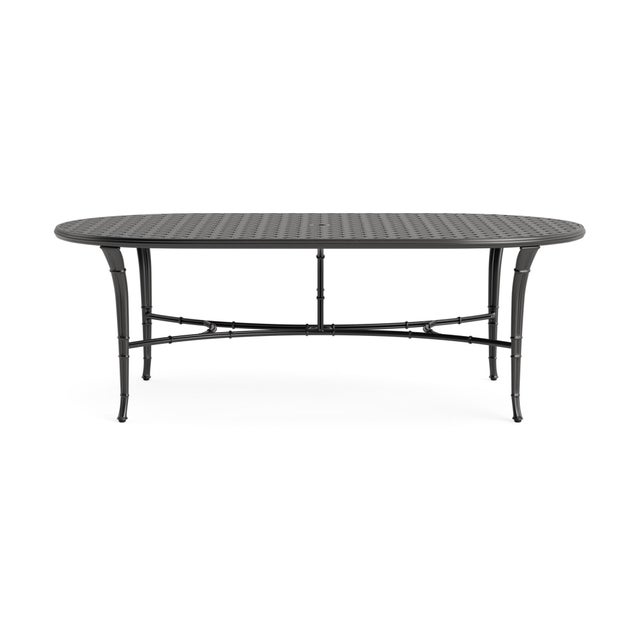 Brown Jordan Brown Jordan Calcutta 44" x 86" Oval Cast Umbrella Dining Table, Textured Pewter frame For Sale - Image 4 of 11