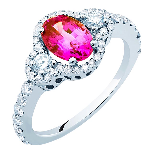 Gia Certified No Heat Ceylon Pink Sapphire Diamond 2.14 Carat 18 Karat Ring Size 6 For Sale