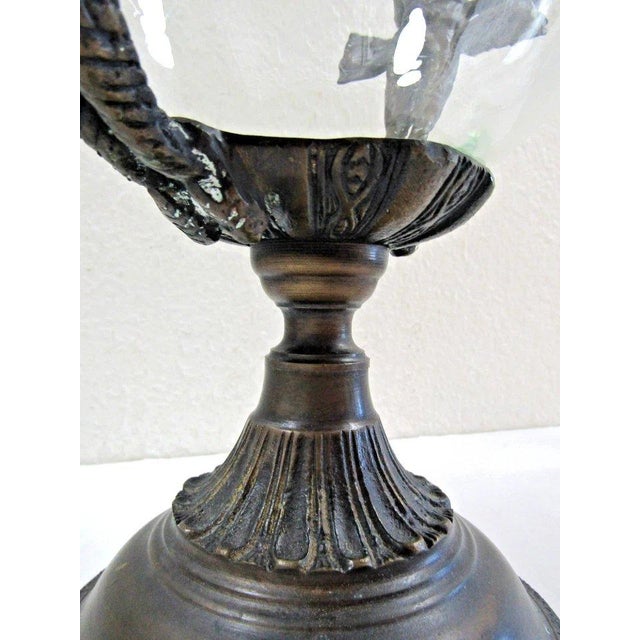 Vintage Baroque Style Case Glass Bowl With Dual Figurative Metal Handles and Stand For Sale - Image 10 of 14
