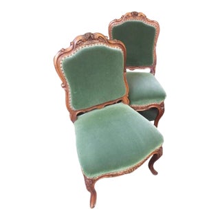 Late 19thc Pair Louis XV Style Upholstered French Fruitwood Chairs For Sale