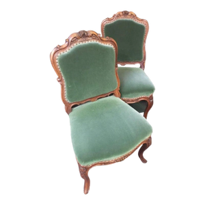 Late 19thc Pair Louis XV Style Upholstered French Fruitwood Chairs