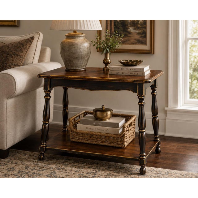 OLD CHAPEL HOME COLLECTION™ ARCHITECTURAL TURNED-LEG ACCENT TABLE Satin Walnut, Dark Walnut & Hand-Gilded Edition A...