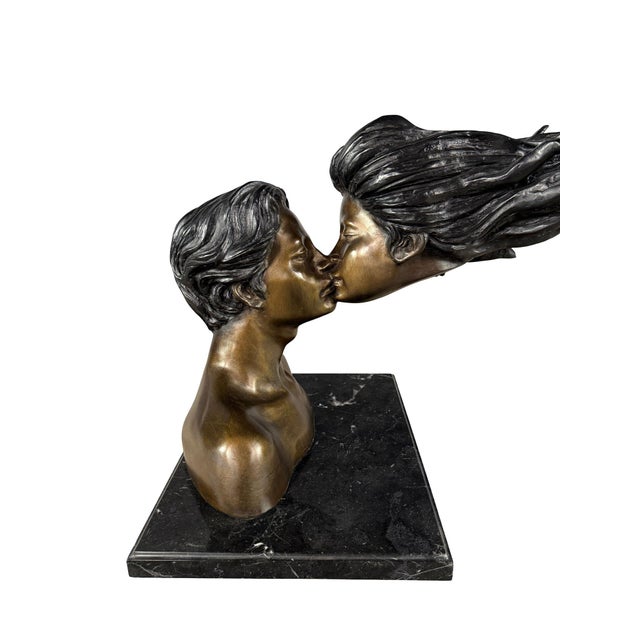 Romantic Bronze Sculpture of Two Lovers Kissing – Modern Surrealist Bust – 34” Long For Sale - Image 11 of 12