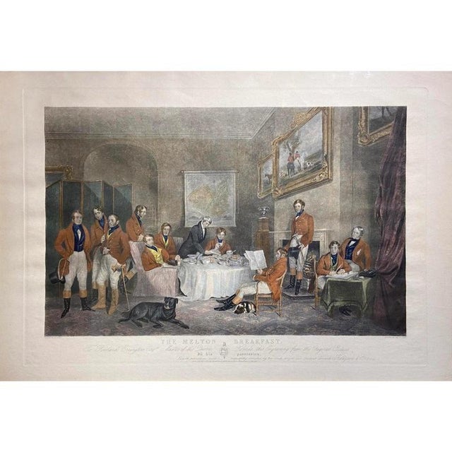 1839 "the melton breakfast" fox hunt antique folio engraving in frame antique folio engraving of "the melton breakfast" by...