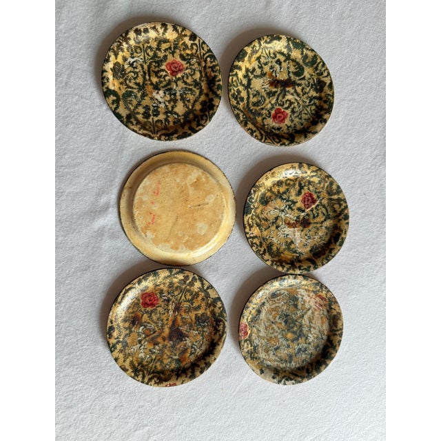 Vintage Mid-Century Paper Mâché Alcohol-Proof Coasters Set of 6 For Sale - Image 9 of 10