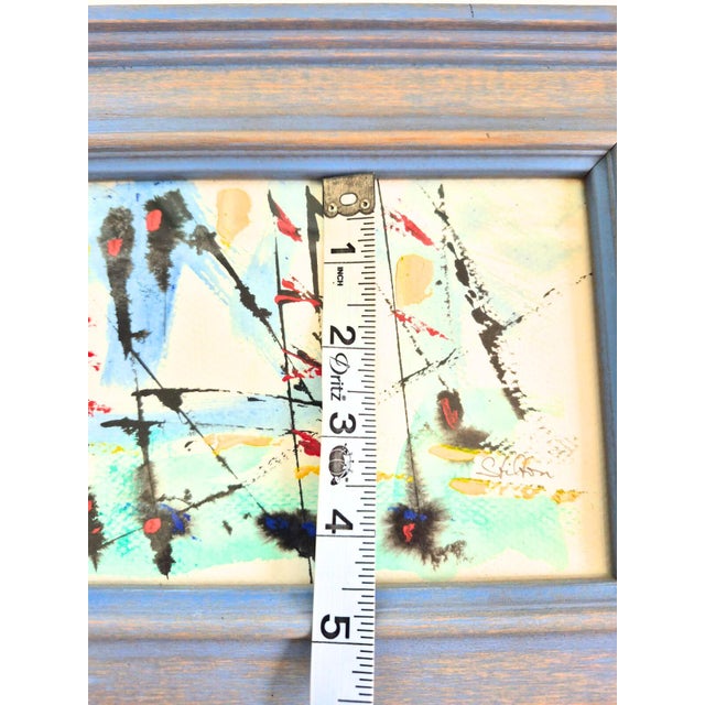 1990s Abstract Mixed Media Painting Watercolor Acrylic Signed Peter Stilton Framed Small Coastal Nautical For Sale In Orlando - Image 6 of 9