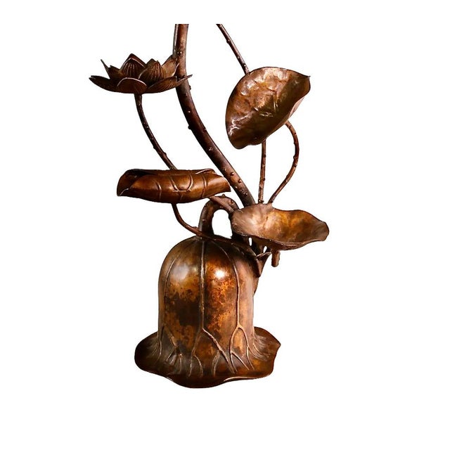 Japanese Bronze Candle Stands, Lotus Design, Mid-Showa Era, 1960s For Sale - Image 4 of 12